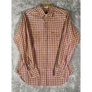 Vintage Polo Western‎ Ralph Lauren Red Brown Plaid  Pearl Snap Shirt Size M